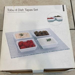 Torre & Tagus Tobu 4 Dish Tapas Set Glass Porcelain Entertaining Serving New